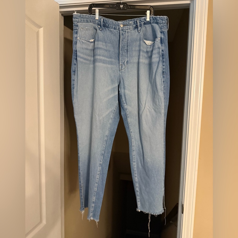 Good American “Good Boy” Two Tone Denim Jeans w/Raw Hem, Plus-Size 20.